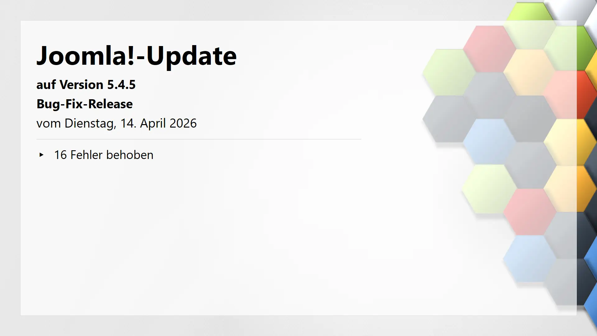 Joomla!-Update auf Version 5.4.5 am 14 April 2026 erschienen - Bug-Fix Release