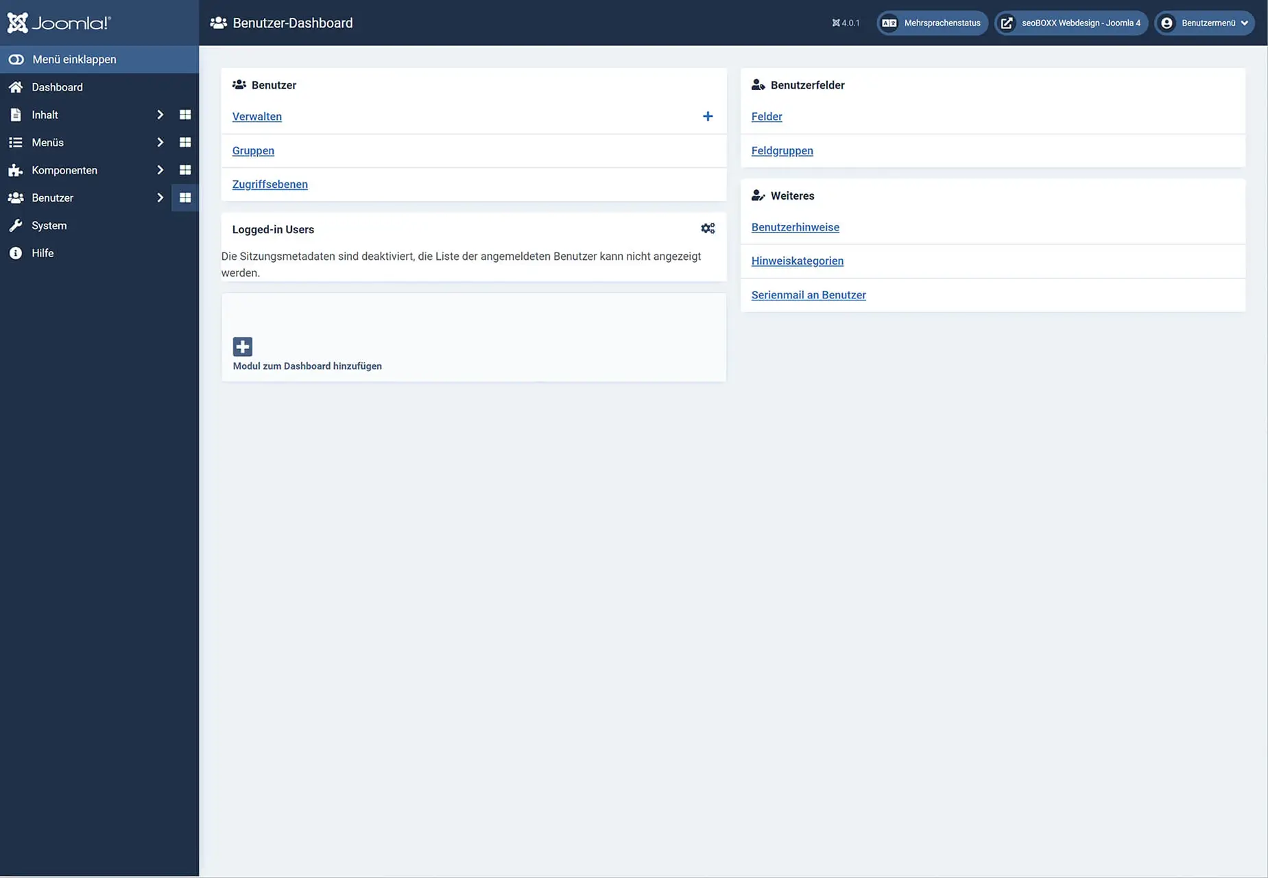 Joomla4! - Benutzer - Dashboard