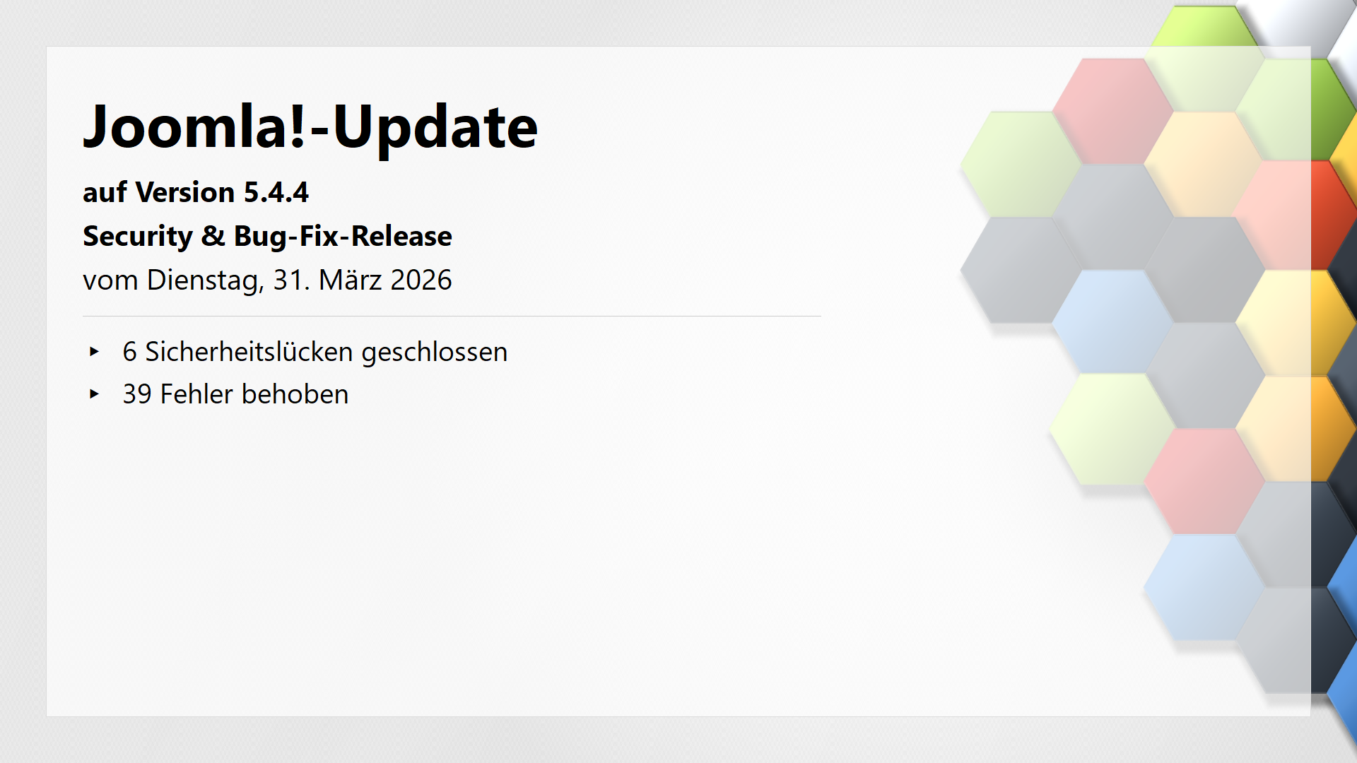 Joomla!-Update auf Version 5.4.4 am 31 März 2026 erschienen - Security and Bug-Fix Release