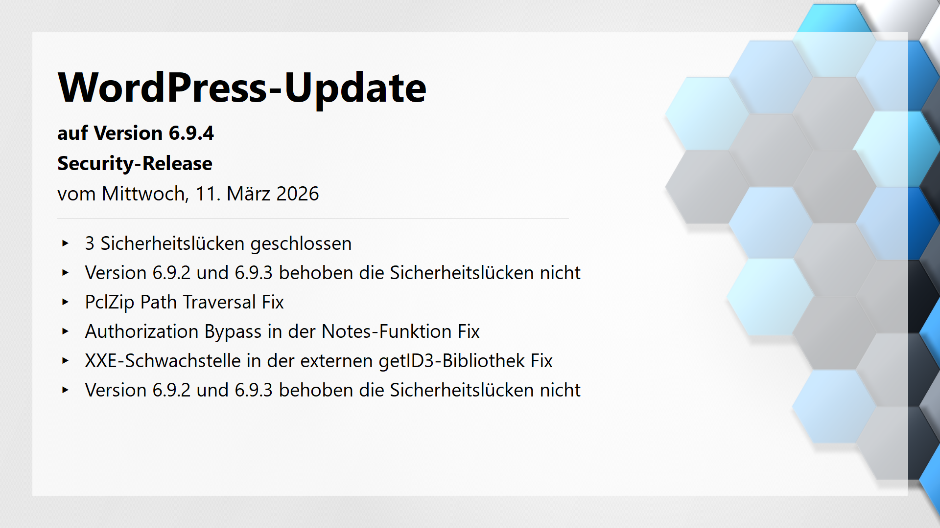 WordPress-Update 6.9.4 - 11-03-2026 - Security-Release