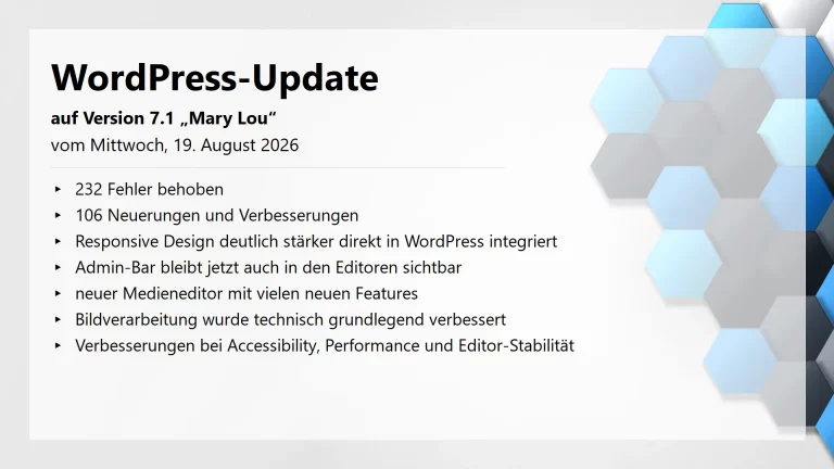 WordPress-Update auf Version 7.1 - Mary Lou - am 19 August 2026 erschienen
