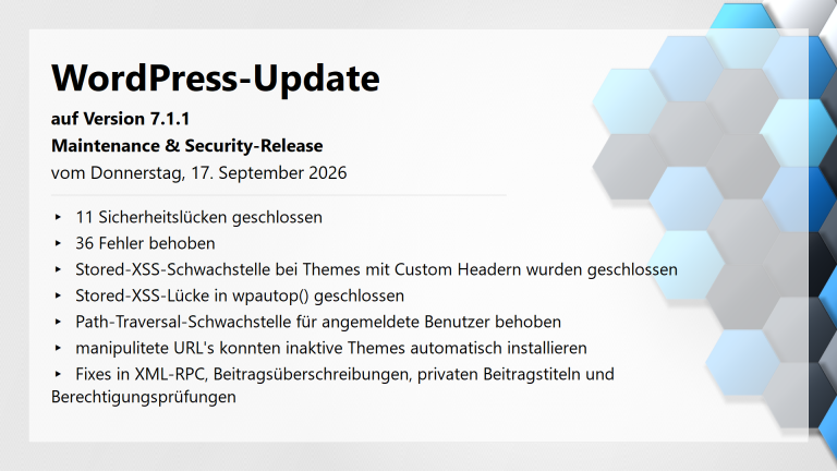 WordPress-Update auf Version 7.1.1 am 17. September 2026 erschienen - Maintenance & Security-Fix