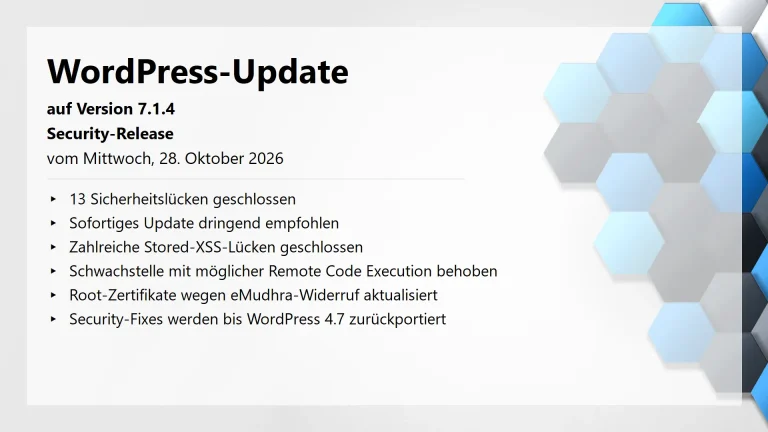 WordPress-Update auf Version 7.1.4 am 28. Oktober 2026 erschienen - Security-Fix